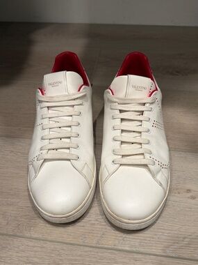 Men’s Valentino Garavani White Leather Sneakers with Red Interior